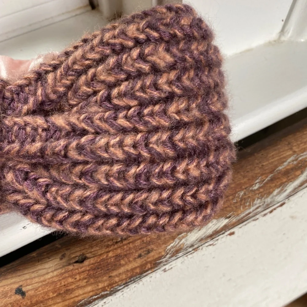 Anthropologie Pink Chunky Knit Velvet Headband